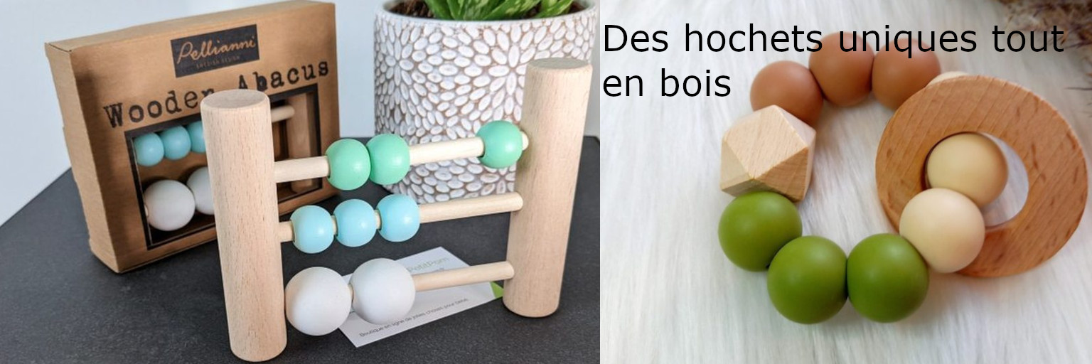 des hochets uniques tout en bois